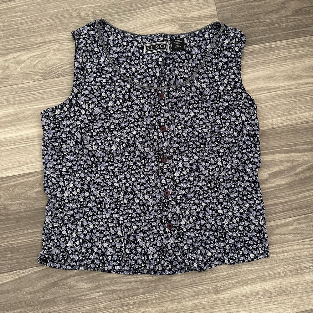 A.L. & CO Blue Ditsy floral button down vintage blouse